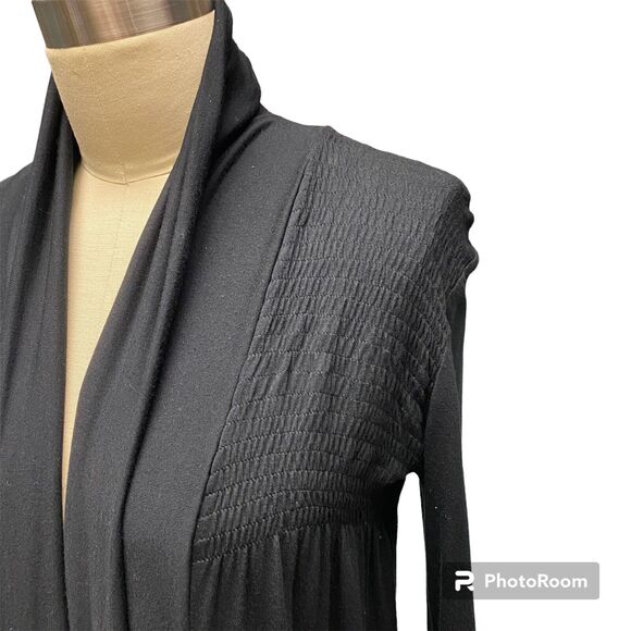 Romeo & Juliet Couture Draped Smocked Cardigan Top Womens Sz S Black - Picture 3 of 13